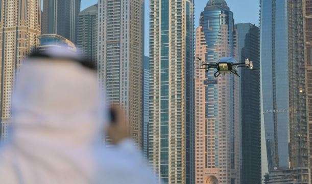The eVTOL X2 "flying vehicle" performs its first public test flight in Dubai